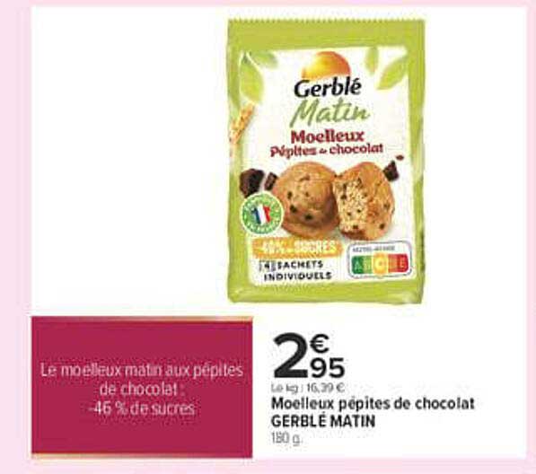 Moelleux pépites de chocolat GERBLÉ MATIN 180 g