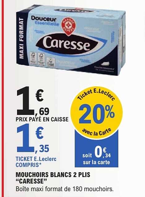 MOUCHOIRS BLANCS 2 PLIS “CARESSE”