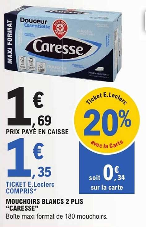 MOUCHOIRS BLANCS 2 PLIS "CARESSE"