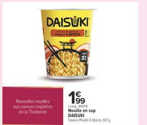 Nouille en cup DAISUKI Saveur Poulet 4 épices, 60 g