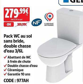 Pack WC au sol sans bride, double chasse d’eau 3/6L