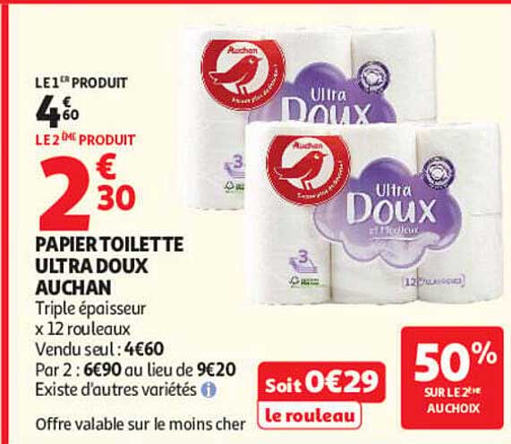 PAPIER TOILETTE ULTRA DOUX AUCHAN