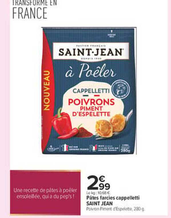 Pâtes farcies cappelletti SAINT JEAN Poivron Piment d’Espelette, 280 g