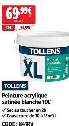 Peinture acrylique satinée blanche 10L