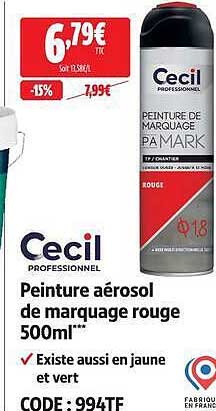 Peinture aérosol de marquage rouge 500ml