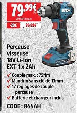 Perceuse visseuse 18V Li-Ion EXT 1x 2Ah