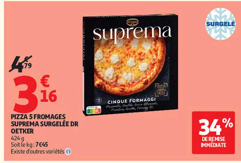 PIZZA 5 FROMAGES SUPREMA SURGELÉE DR OETKER