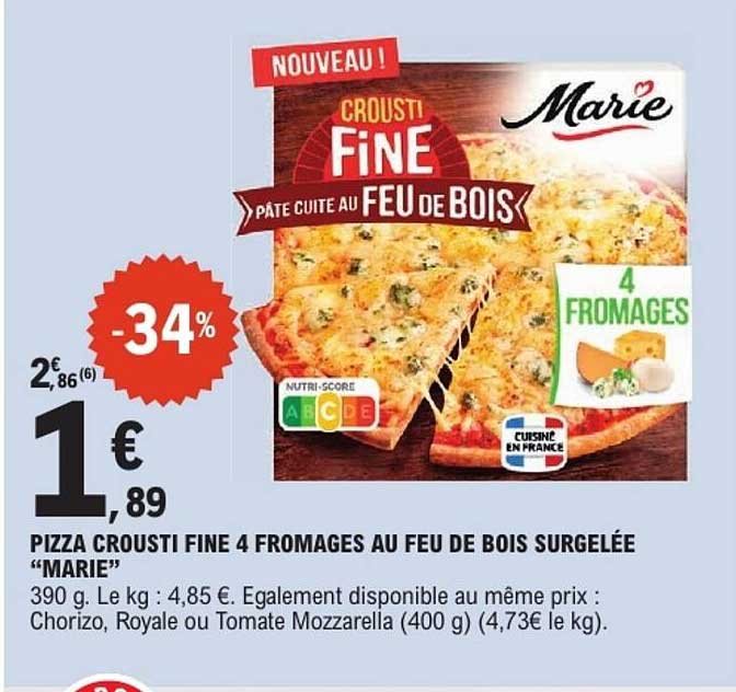 PIZZA CROUSTI FINE 4 FROMAGES AU FEU DE BOIS SURGELÉE “MARIE”