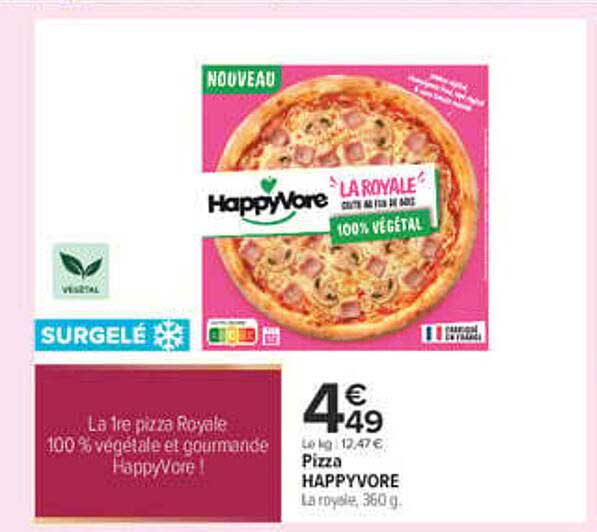 Pizza HAPPYVORE La royale 100 % végétale, 360 g