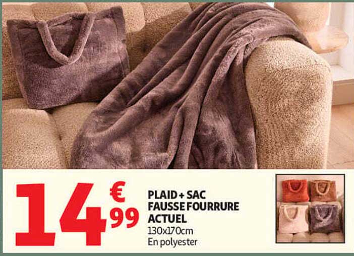 PLAID + SAC FAUSSE FOURRURE ACTUEL 130x170cm En polyester