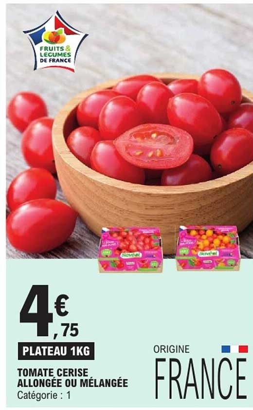 PLATEAU 1KG TOMATE CERISE ALLONGÉE OU MÉLANGÉE