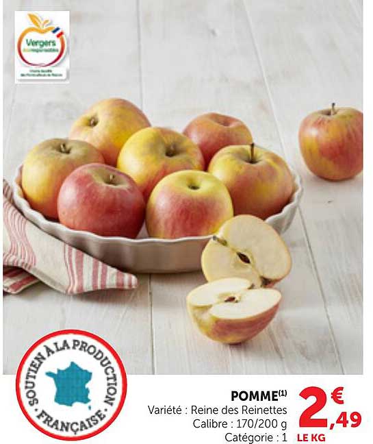 POMME(1) Variété : Reine des Reinettes Calibre : 170/200 g Catégorie : 1