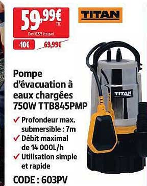 Pompe d’évacuation à eaux chargées 750W TTB845PMP