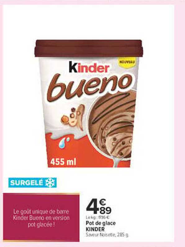 Pot de glace KINDER Saveur Noisette, 285 g