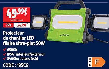 Projecteur de chantier LED filaire ultra-plat 50W