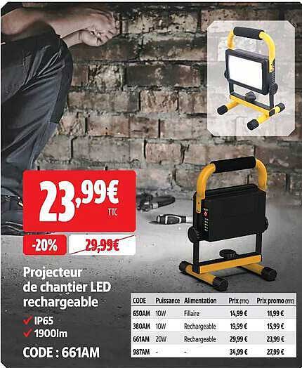 Projecteur de chantier LED rechargeable