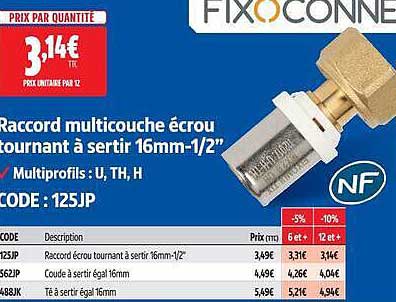 Raccord multicouche écrou tournant à sertir 16mm-1/2"