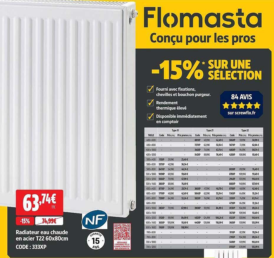 Radiateur eau chaude en acier T22 60x80cm