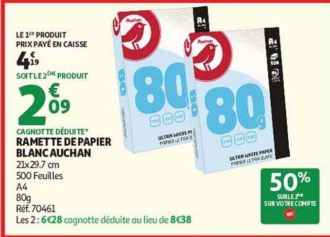 RAMETTE DE PAPIER BLANC AUCHAN