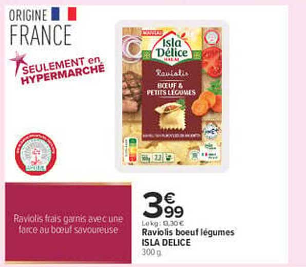 Raviolis boeuf légumes ISLA DELICE 300 g