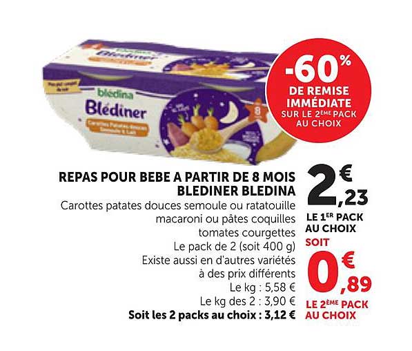 REPAS POUR BEBE A PARTIR DE 8 MOIS BLEDINER BLEDINA