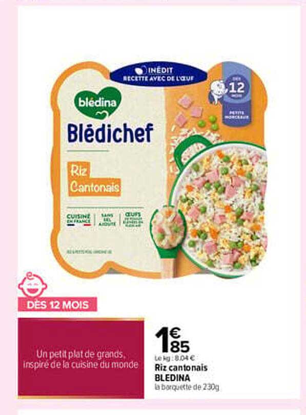 Riz cantonais BLEDINA la barquette de 230g