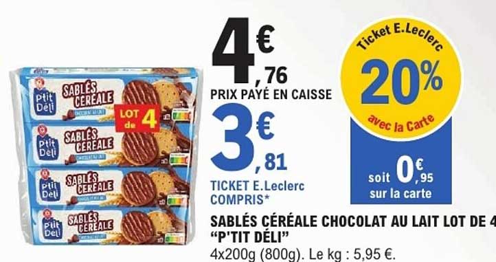 SABLÉS CÉRÉALE CHOCOLAT AU LAIT LOT DE 4 “P’TIT DÉLÎ”