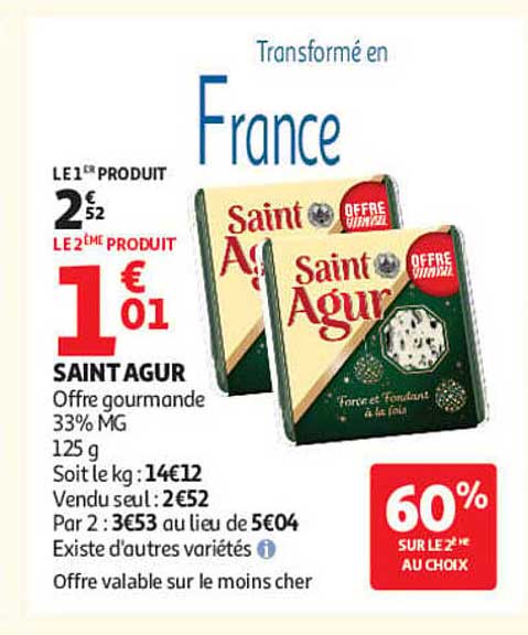 SAINT AGUR Offre gourmande 33% MG 125 g