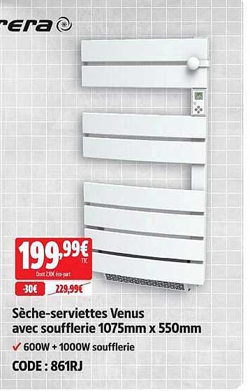 Sèche-serviettes Venus avec soufflerie 1075mm x 550mm