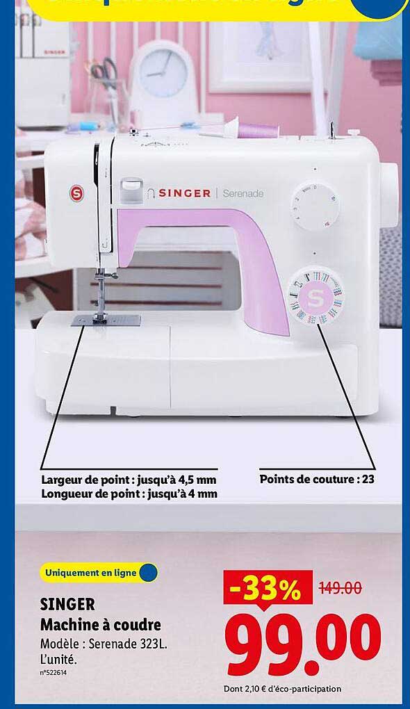 SINGER Machine à coudre Modèle : Serenade 323L. L’unité.