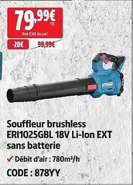 Souffleur brushless ERI1025GBL 18V Li-ion EXT sans batterie