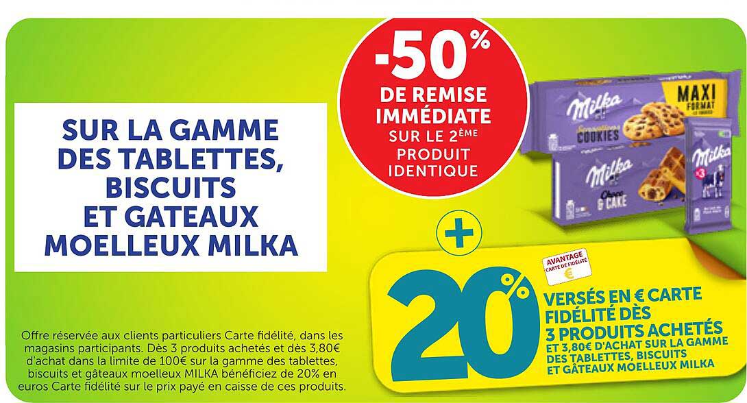 SUR LA GAMME DES TABLETTES, BISCUITS ET GATEAUX MOELLEUX MILKA