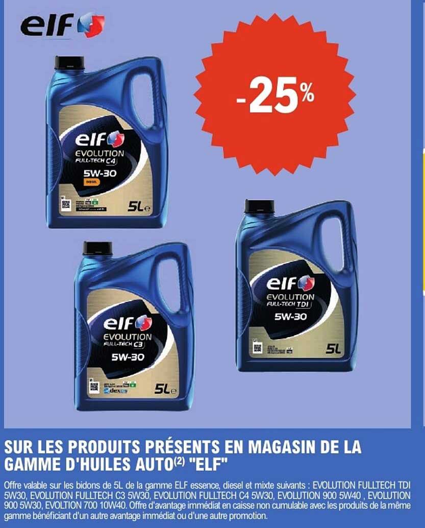 SUR LES PRODUITS PRÉSENTS EN MAGASIN DE LA GAMME D'HUILES AUTO(2) "ELF"