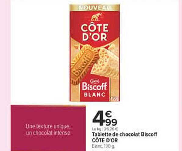 Tablette de chocolat Biscoff CÔTE D'OR Blanc, 190 g