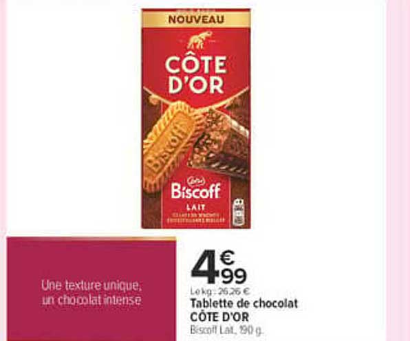 Tablette de chocolat CÔTE D'OR Biscoff Lait, 190 g