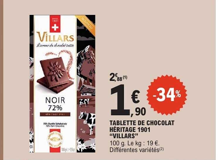 TABLETTE DE CHOCOLAT HÉRITAGE 1901 “VILLARS”