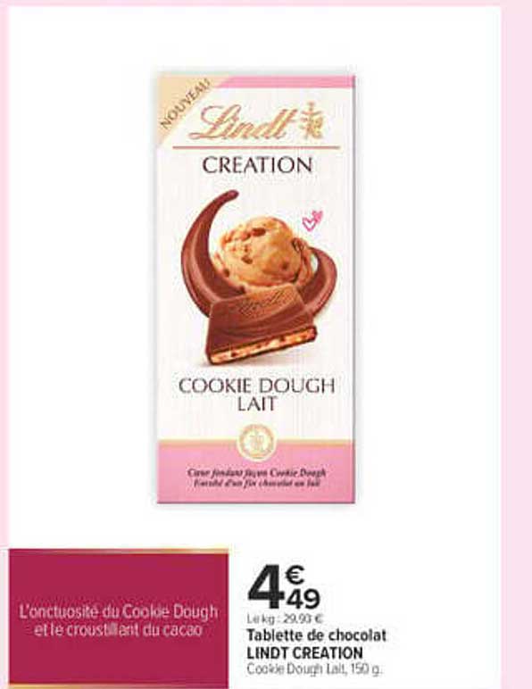 Tablette de chocolat LINDT CREATION Cookie Dough Lait, 150 g
