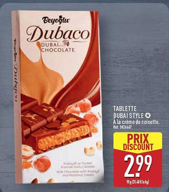 TABLETTE DUBAI STYLE A la crème de noisette. Réf. 5026667