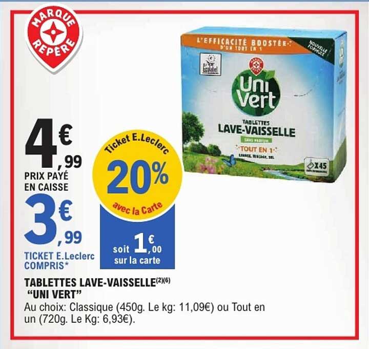 TABLETTES LAVE-VAISSELLE "UNI VERT"