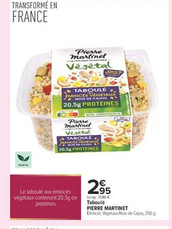 Taboulé PIERRE MARTINET Émincés Végétaux Noix de Cajou, 250 g