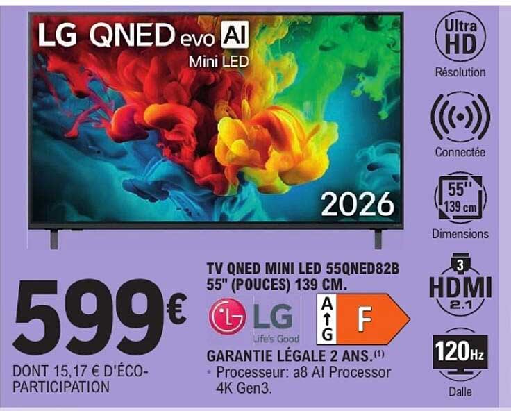 TV QNED MINI LED 55QNED82B 55" (POUCES) 139 CM.