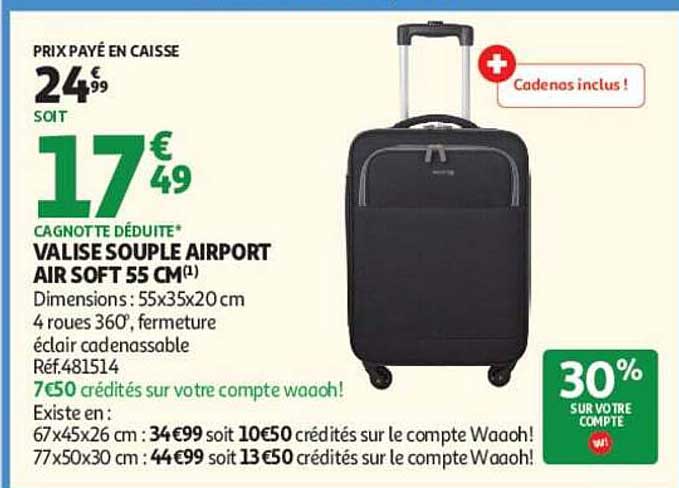 VALISE SOUPLE AIRPORT AIR SOFT 55 CM