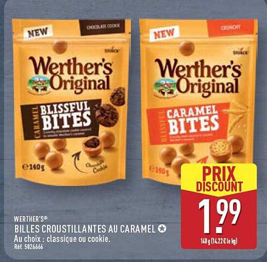 WERTHER'S BILLES CROUSTILLANTES AU CARAMEL Au choix : classique ou cookie. Réf. 5026666