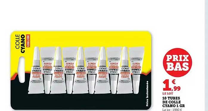 10 TUBES DE COLLE CYANO 1 GR