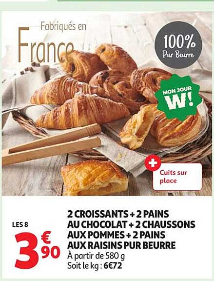 2 Croissants + 2 Pains au Chocolat + 2 Chaussons aux Pommes + 2 Pains aux Raisins Pur Beurre