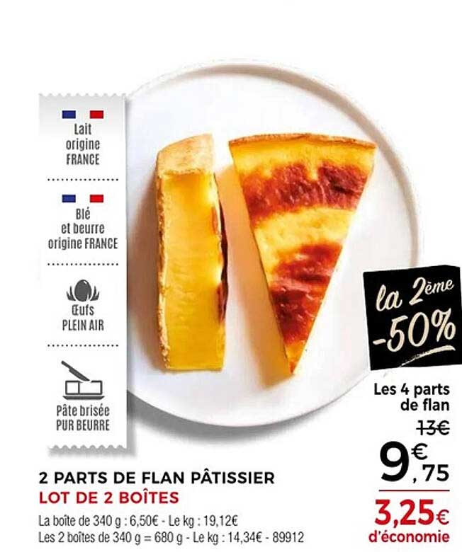 2 parts de flan pâtissier lot de 2 boîtes