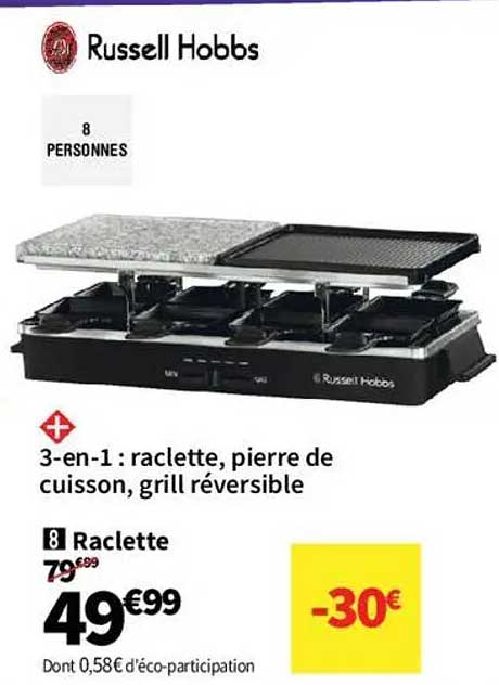 3-en-1 : raclette, pierre de cuisson, grill réversible