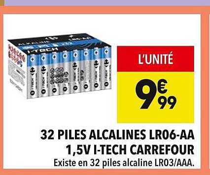 32 PILES ALCALINES LR06-AA 1,5V I-TECH CARREFOUR