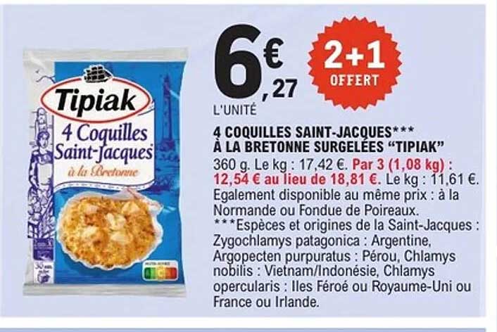 4 Coquilles Saint-Jacques*** À la Bretonne Surgelées "Tipiak"