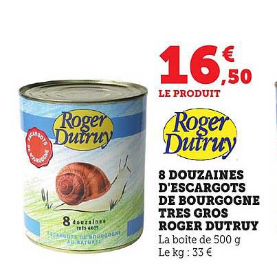8 douzaines d'escargots de Bourgogne très gros Roger Dutruy